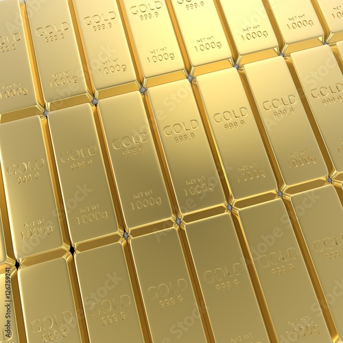 3d rendering set of gold bars isolated on white background