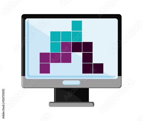 Computer and tetrix videogame icon. Game play leisure gaming and controller theme. Isolated design. Vector illustration