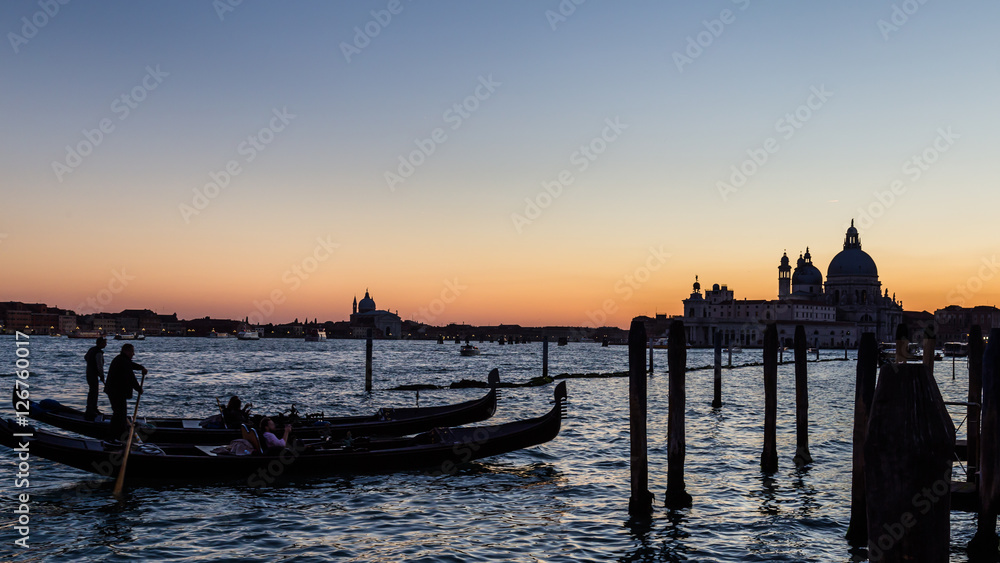 Gondola by night in front of the Saint Marco Square in Venice It Gondola by night in front of the Saint Marco Square in Venice It