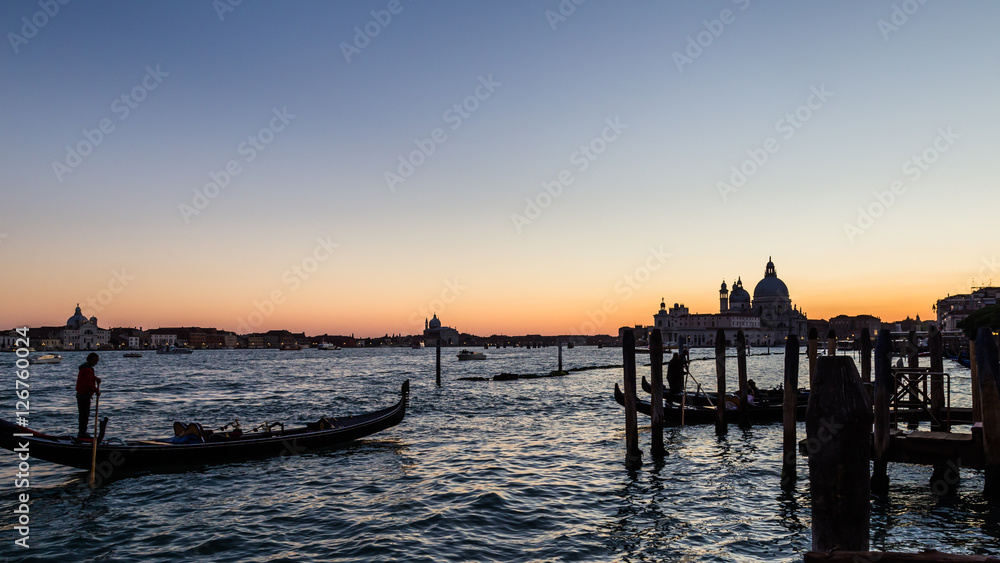 Gondola by night in front of the Saint Marco Square in Venice It Gondola by night in front of the Saint Marco Square in Venice It