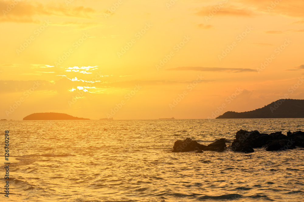 Beautiful sunset over the sea and Golden sky