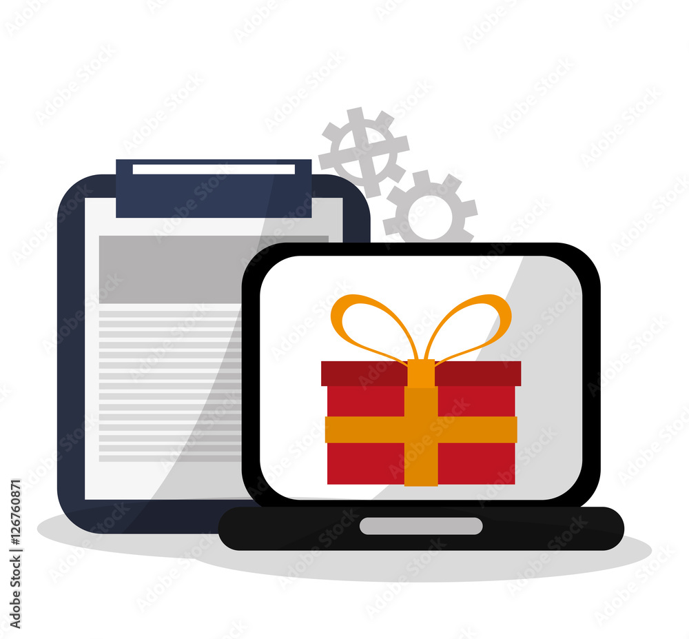 Laptop and gift icon. Digital marketing media ecommerce seo and business theme. Isolated design. Vector illustration Laptop and gift icon. Digital marketing media ecommerce seo and business theme. Isolated design. Vector illustration