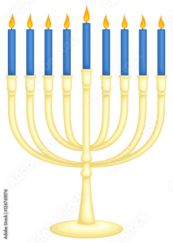 Vector illustration of a Hanukkah menorah with nine blue candles.