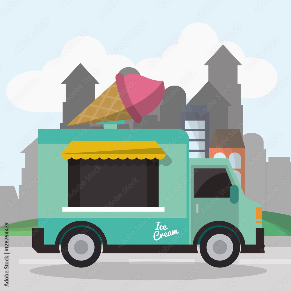 Naklejka premium Ice cream food truck icon. Urban american culture menu and consume theme. Colorful design. Vector illustration