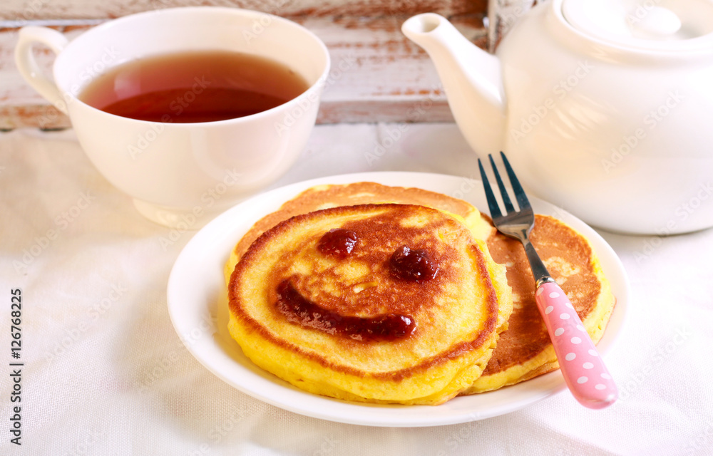 Pancakes with strawberry jam