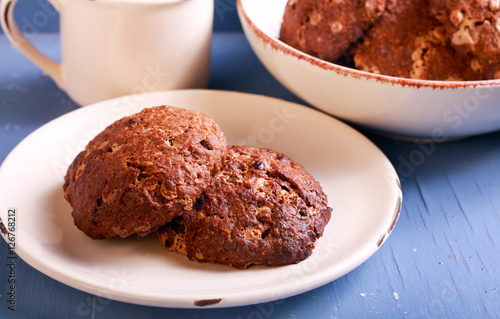 Double chocolate coconut cookies on plate