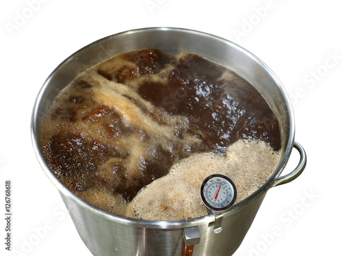 Boiling Wort for Home Brewed Brown Ale on White Background