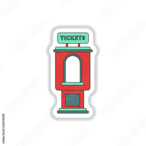 Vector illustration in paper sticker style cinema ticket booth