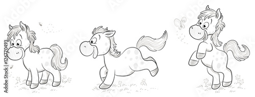 Vektor Illustration von drei niedlichen Pferden