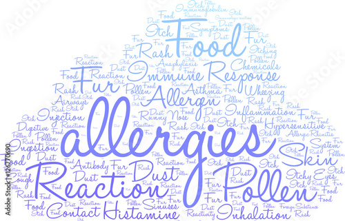 Allergies Word Cloud on a white background.