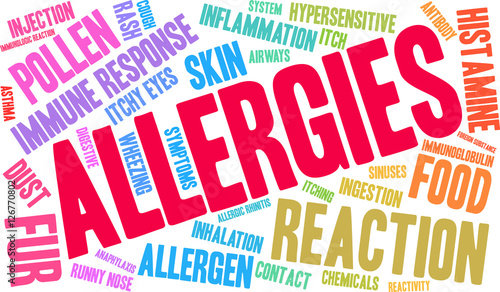 Allergies Word Cloud on a white background. 