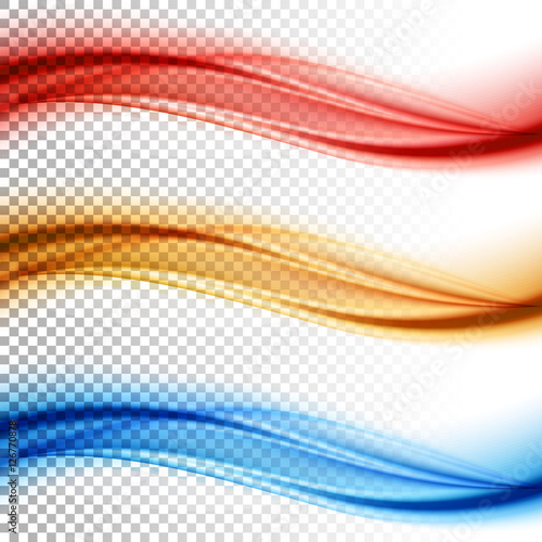 Abstract smooth color wave vector set on transparent background. 