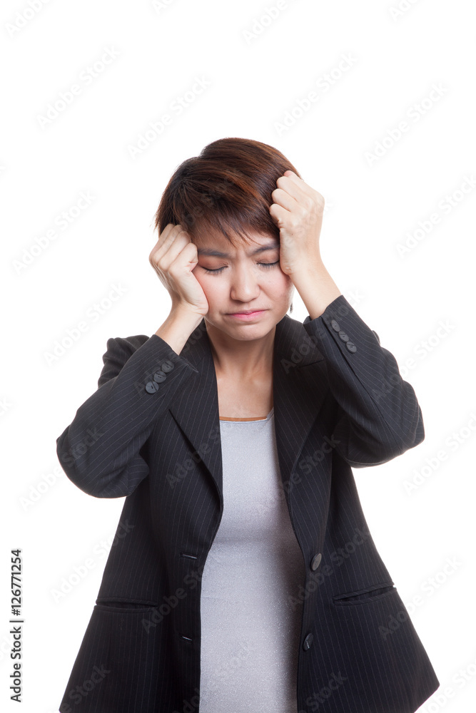 Young Asian business woman got sick and headache. Young Asian business woman got sick and headache.