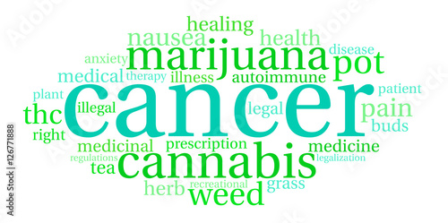 Cancer Marijuana word cloud on a white background. 
