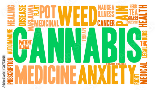 Cannabis Word Cloud on a white background. 