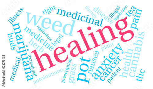Healing Marijuana word cloud on a white background. 