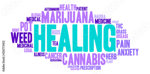 Healing Marijuana word cloud on a white background.