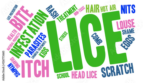 Lice Word Cloud on a white background. 