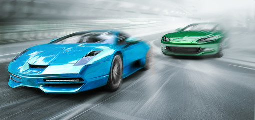 Fotobehang Snelle auto Racewagens in spannende competitie  © adimas