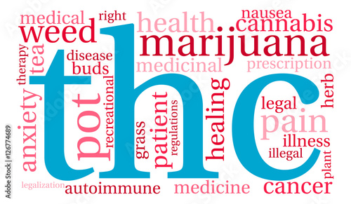 THC Word Cloud on a white background. 