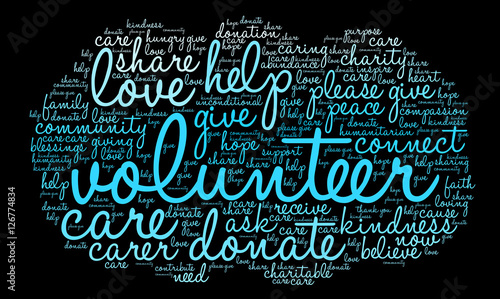 Volunteer Word Cloud on a black background. 