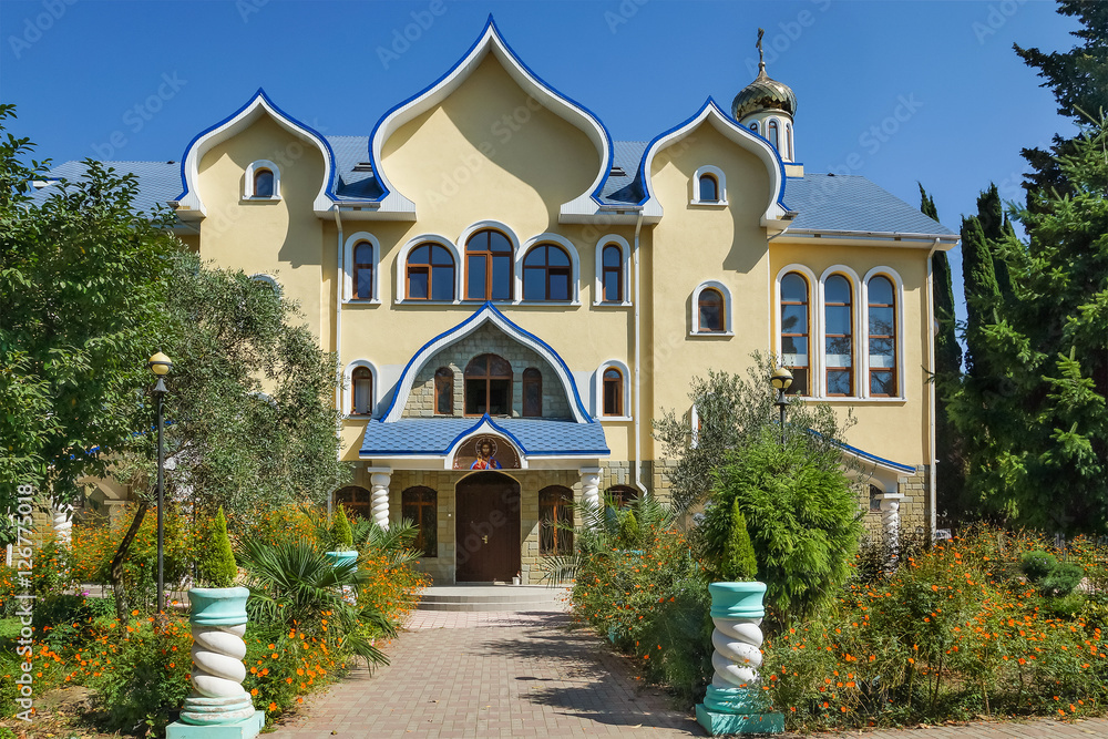 Church building with facilities for Sunday school and a house Church Holy Spirit Church at Trinity Church. Sochi, Russia