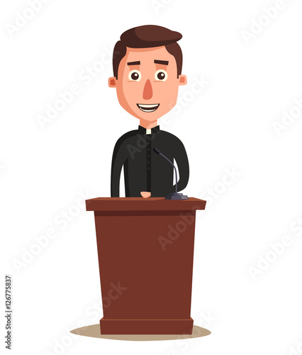 Young catholic priest. Cartoon vector illustration.