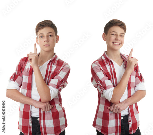 Cute teenager boy over white isolated background