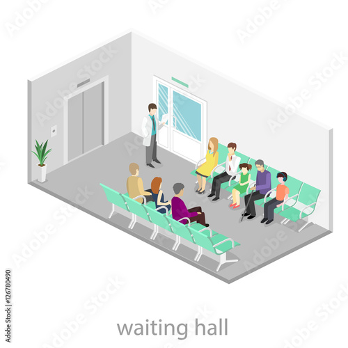 waiting room at the hospital. Visitors sit on the chairs in the corridor. patient waits to receive a doctor.