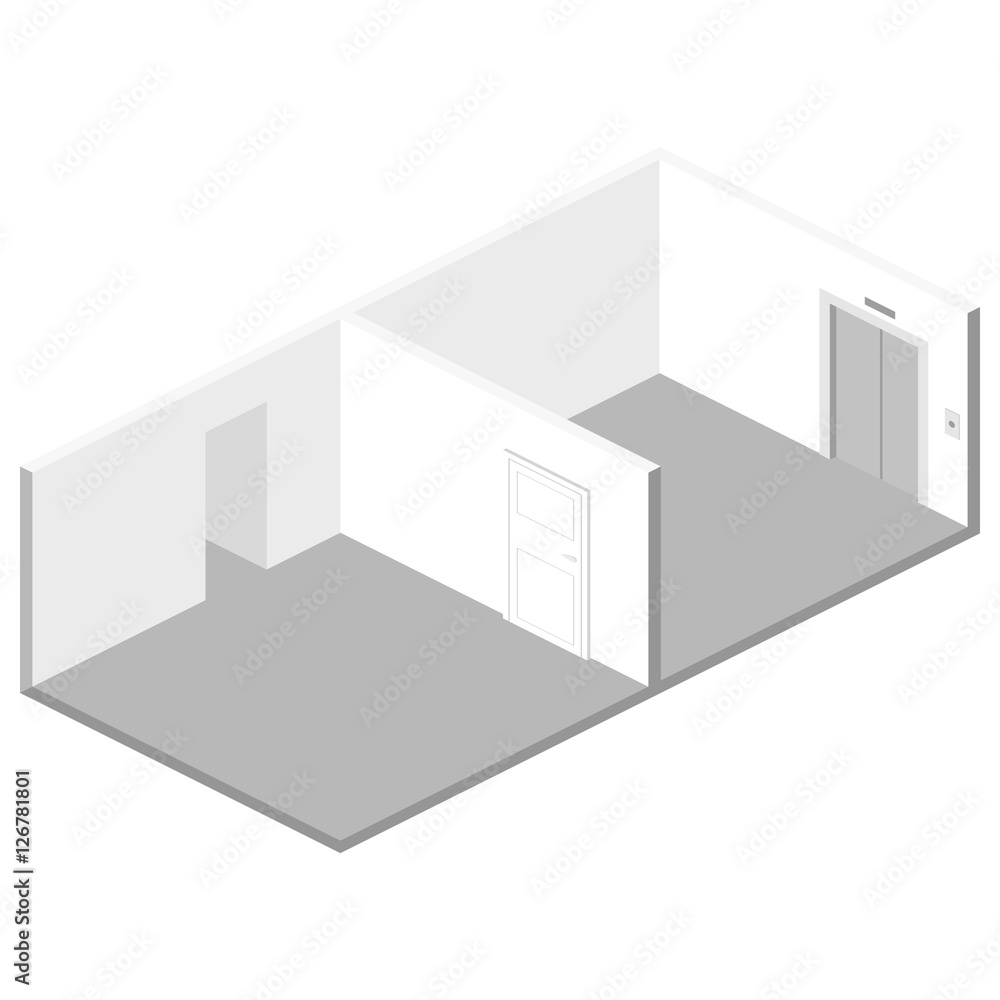 Isometric flat 3D abstract interior emply room. Isometric flat 3D abstract interior emply room.