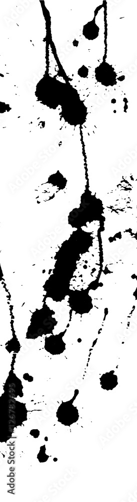 Ink splash, strokes and stains background. Paint splatter. Black blots on white. Abstract vector illustration. Grunge template. 