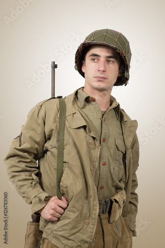 portrait of young American soldier, ww2