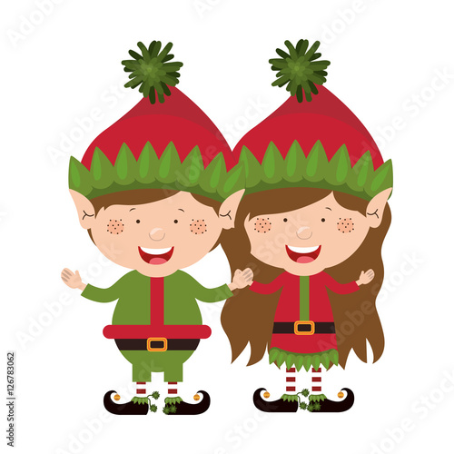 color image with couple of christmas gnome children vector illustration