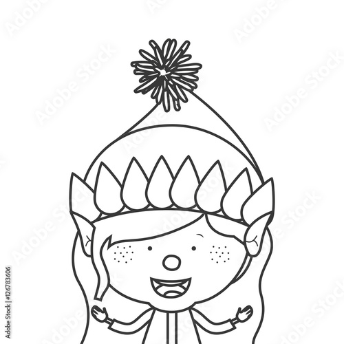 contour with half body gnome girl vector illustration
