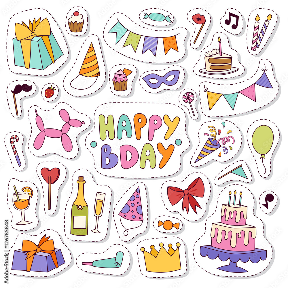 Birthday icons in flat colors style. Birthday icons in flat colors style.