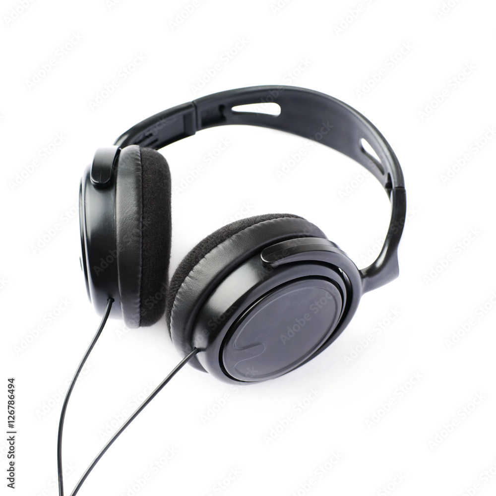 Black headphones isolated over white background Black headphones isolated over white background