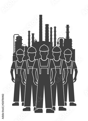 icon team of workers of oil-processing industry