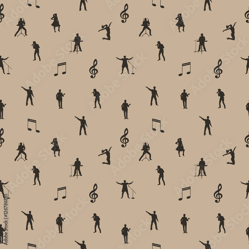 Beige and brown music seamless background. Vector illustration