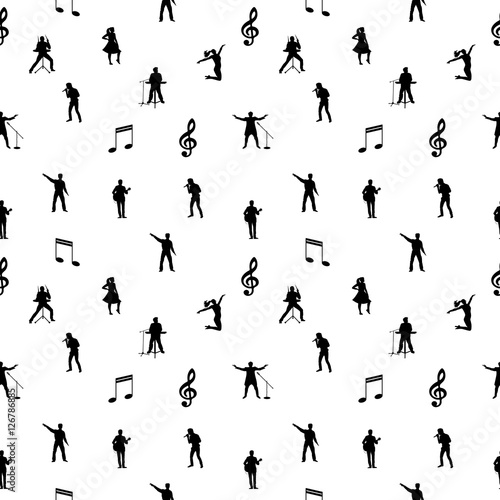 Black and white music seamless background. Vector illustration