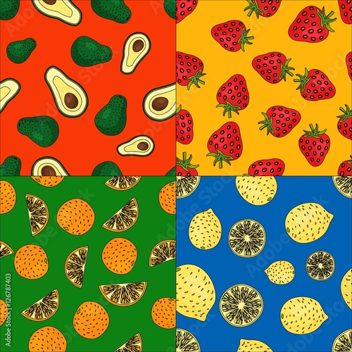 Fruits seamless patterns vector set.