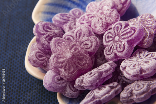 Typical Madrid candies with violet shape