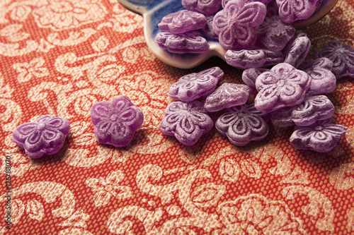 Typical Madrid candies with violet shape
