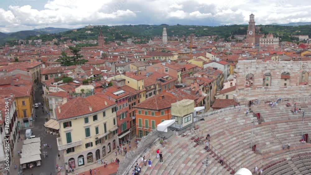 Aerial view Arena of Verona, rotation of landscape, Italy Aerial view Arena of Verona, rotation of landscape, Italy