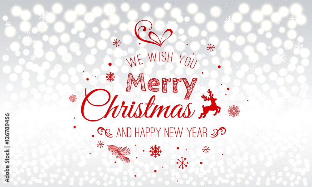 Christmas and New Year typographical on holidays background with snowflakes, light, stars. Vector Illustration. Xmas card Christmas and New Year typographical on holidays background with snowflakes, light, stars. Vector Illustration. Xmas card