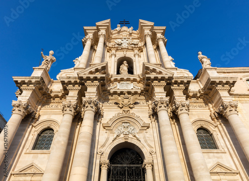 The facade of the Cathedral of Syracuse, UNESCO World Heritage Site since 2005, was redesigned by architect Andrea Palma in 1725-1753, considered a relatively late example of High Sicilian Baroque.
