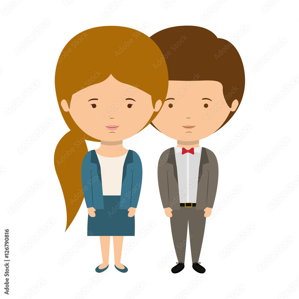 couple dressed formal style in love with girl ponytail hair vector illustration