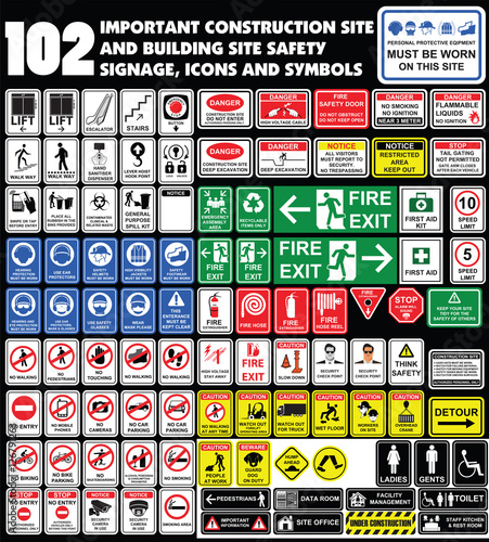 Building site, construction environments, Hazard warning attenti