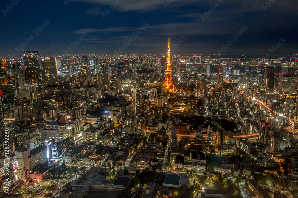 Night view of Tokyo in Japan cityscape Tokyo tower