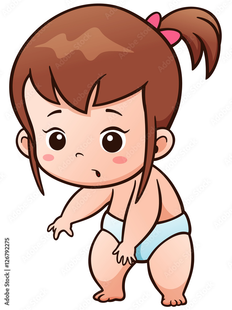 Vector Illustration of Baby Girl learn to stand Cartoon Vector Illustration of Baby Girl learn to stand Cartoon
