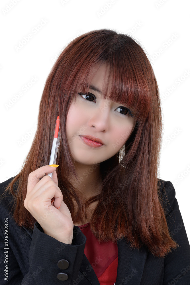 Business woman thinking.